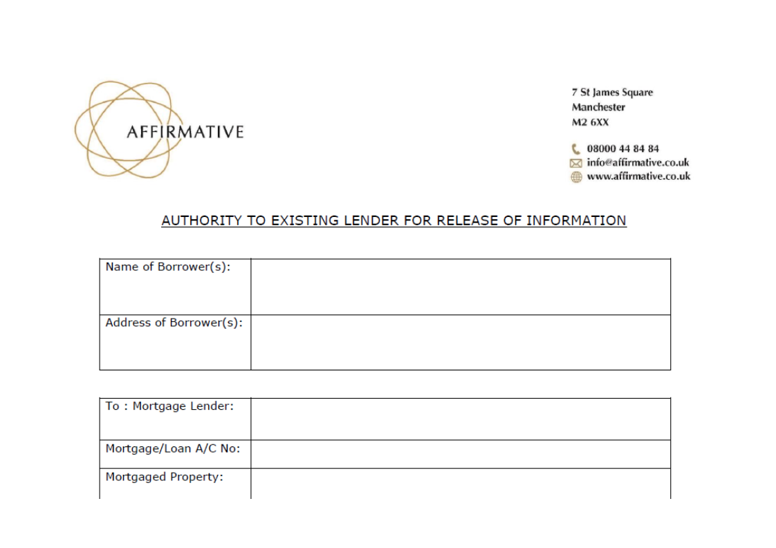 Authority For Release of Information From Prior Mortgagee